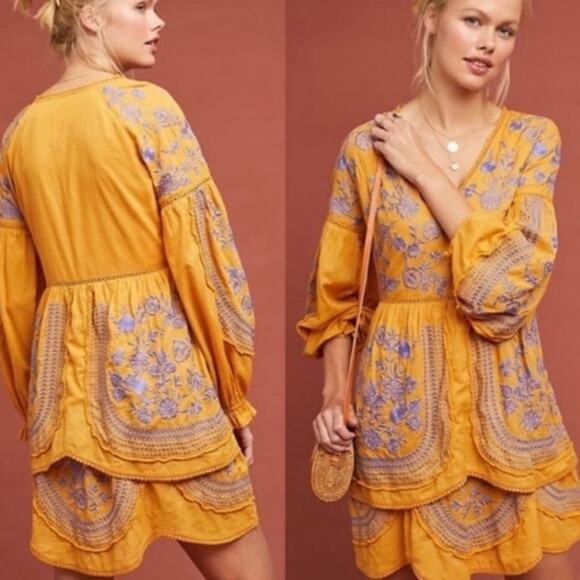 Anthropologie Meadow Rue Lisette Embroidered Mini Dress Size Medium - Picture 9 of 9